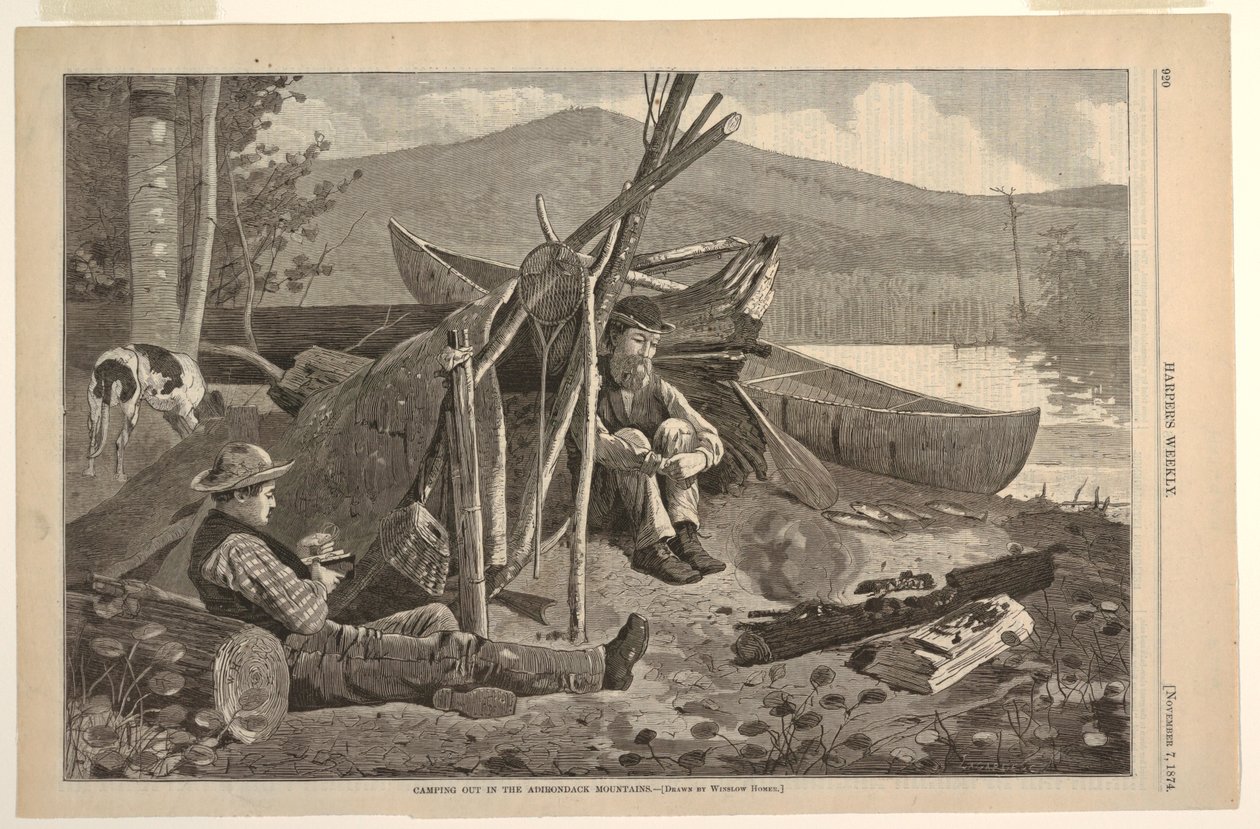 Camping ute i Adirondack-fjellene av after Winslow Homer