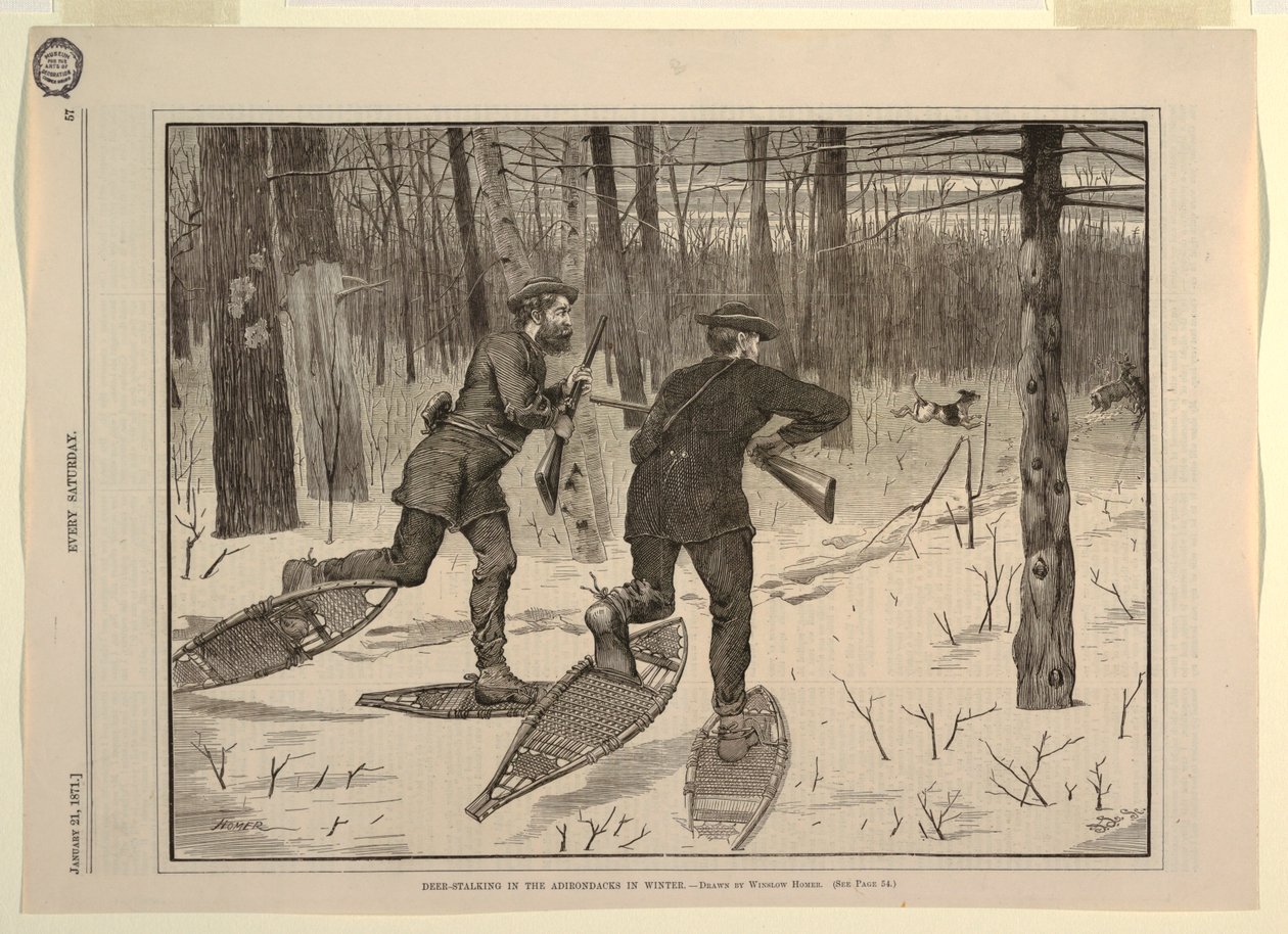 Deer-Stalking in the Adirondacks in Winter, fra hver lørdag 21. januar 1871, s. 57 av after Winslow Homer