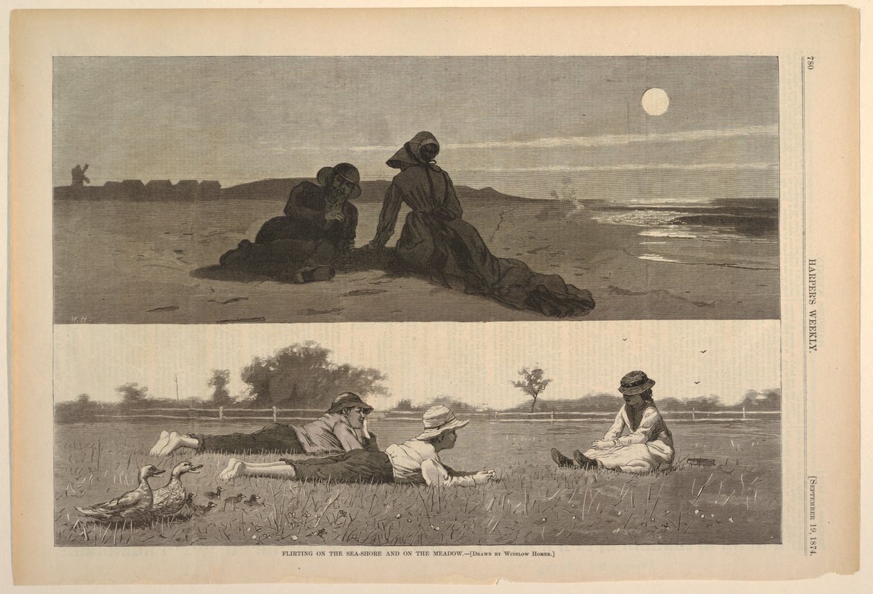 Flørting på havkysten og på engen av after Winslow Homer