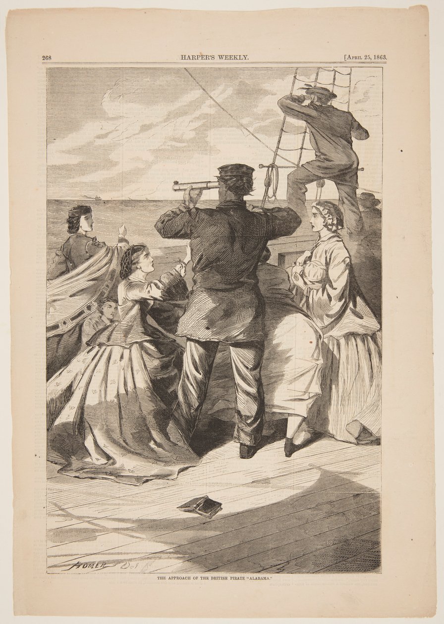 Tilnærmingen til den britiske piraten "Alabama" av after Winslow Homer