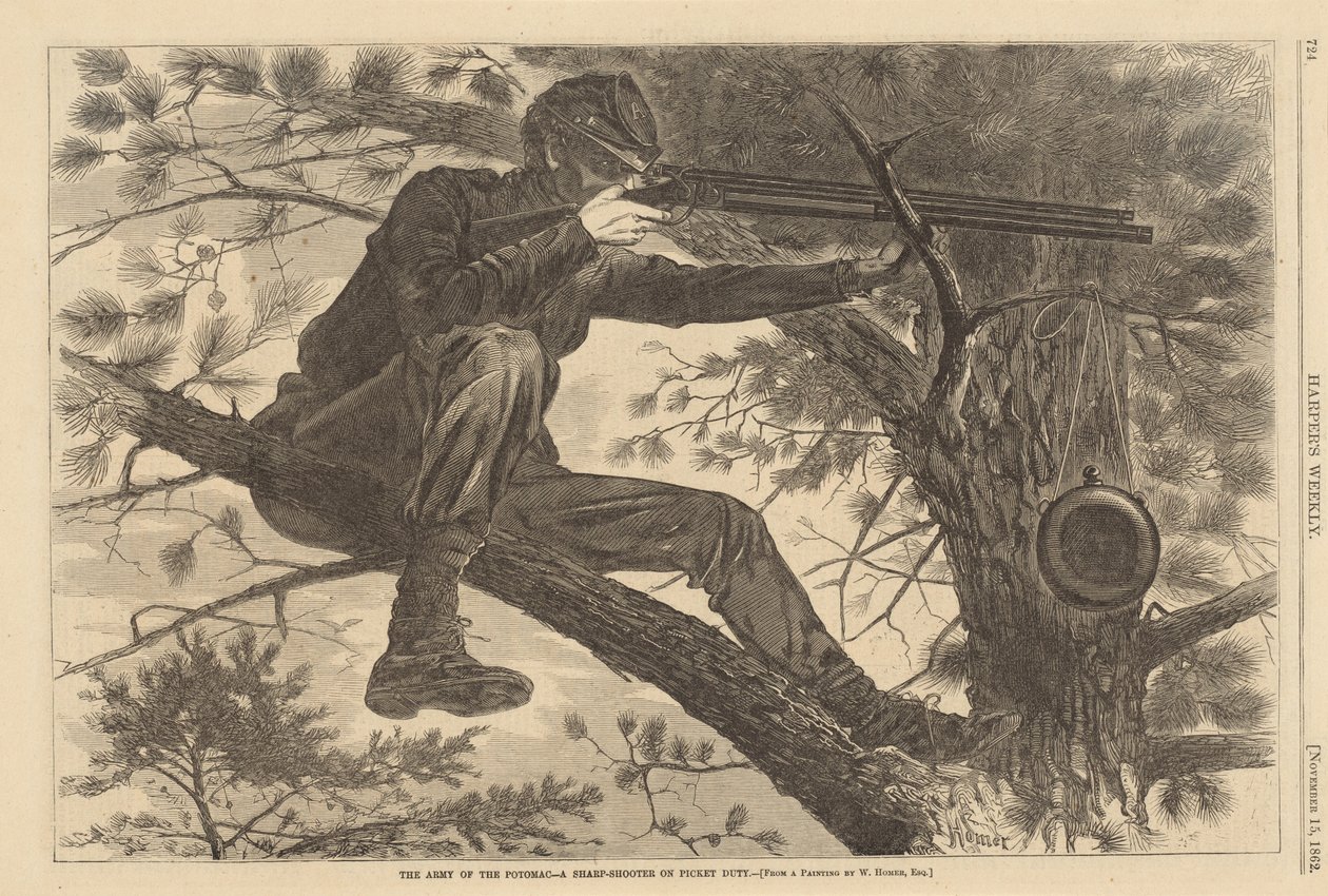 The Army of the Potomac - En skarpskytter på vakttjeneste av after Winslow Homer
