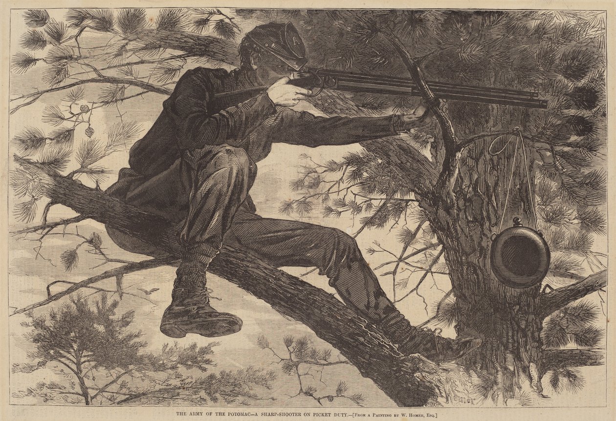 The Army of the Potomac - En skarpskytter på vakttjeneste av after Winslow Homer