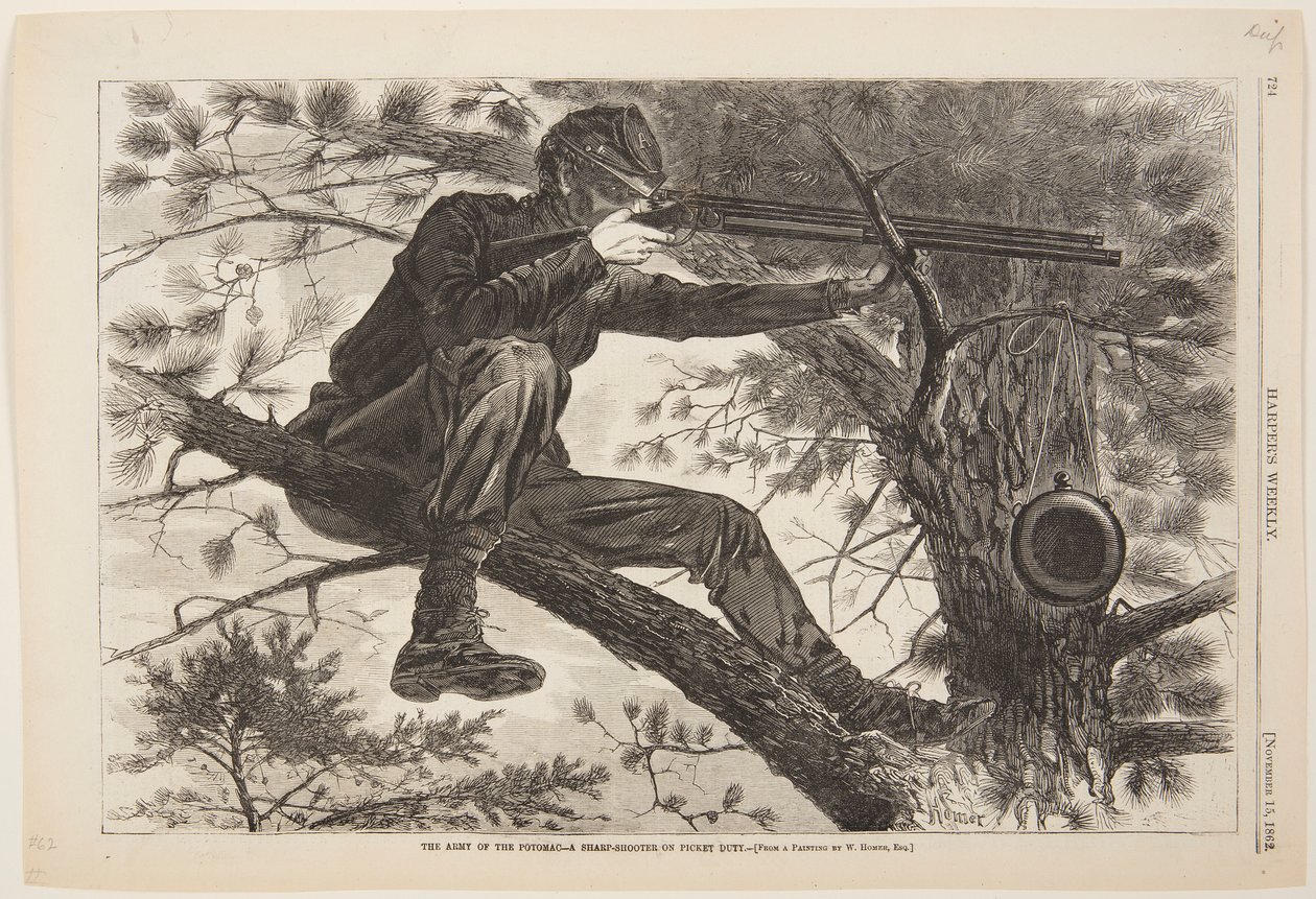 The Army of the Potomac - En skarpskytter på vakttjeneste av after Winslow Homer