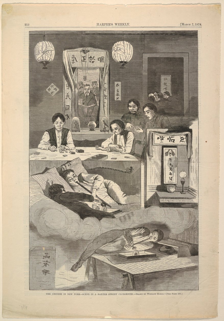 Kineserne i New York – Scene i et klubbhus i Baxter Street av after Winslow Homer