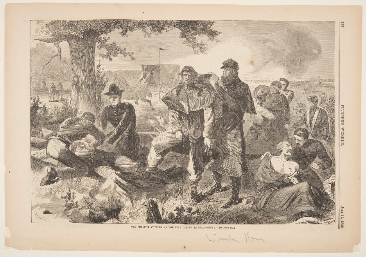 Kirurgen på jobb på baksiden under en forlovelse av after Winslow Homer