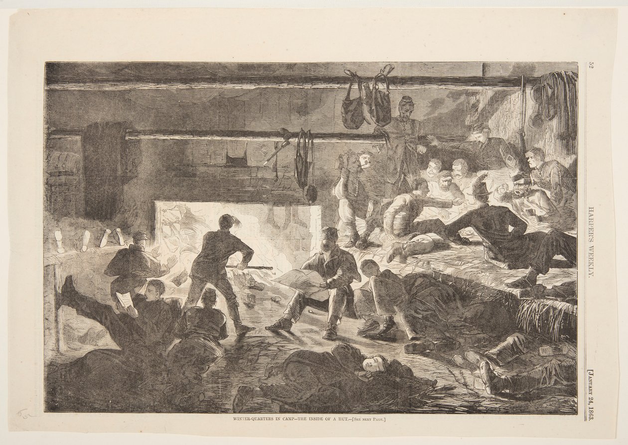 Winter-Quarters in Camp – Innsiden av en hytte av after Winslow Homer