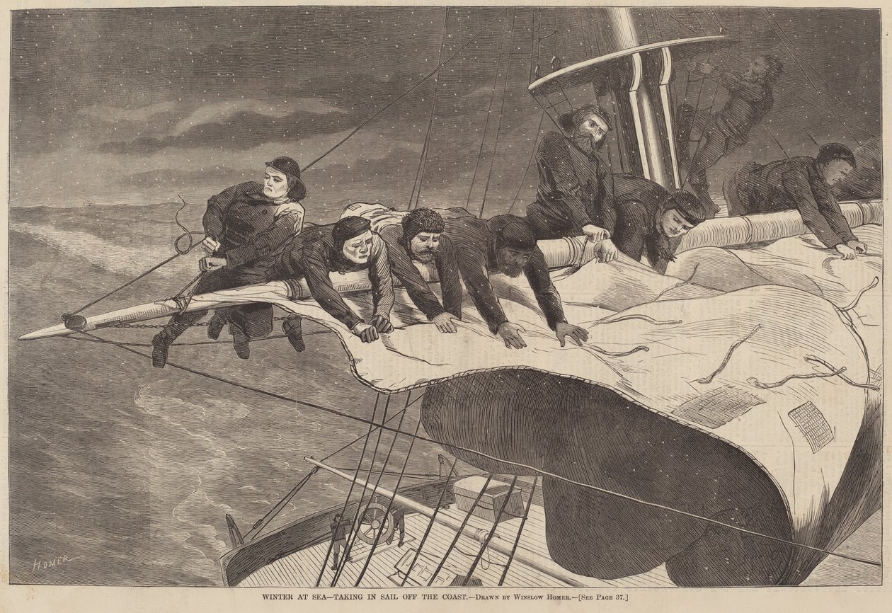 Vinter på sjøen - Tar inn seil utenfor kysten av after Winslow Homer