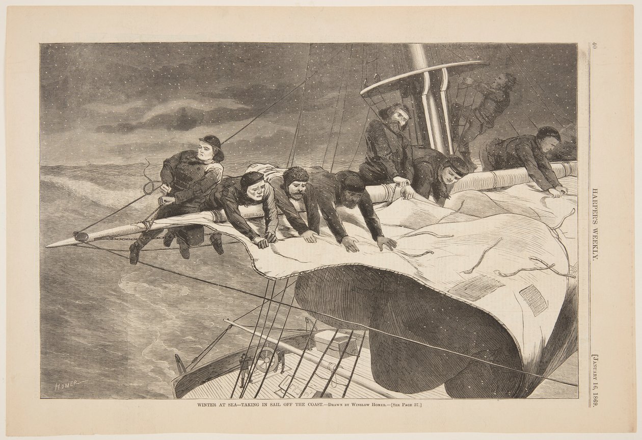 Vinter på sjøen – Tar inn seil utenfor kysten av after Winslow Homer