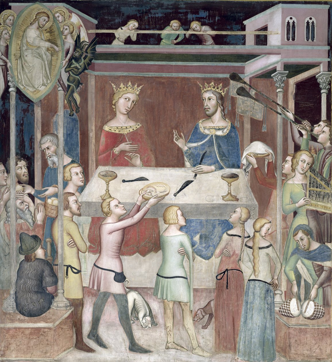 Satan ber Gud om å friste Job, 1356-67 av also Manfredi de Battilori Bartolo di Fredi