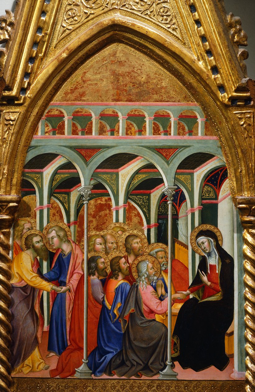 Altertavle med scener av Jomfru: Marias farvel til apostlene av Bartolo di Fredi (1330-1410) av also Manfredi de Battilori Bartolo di Fredi