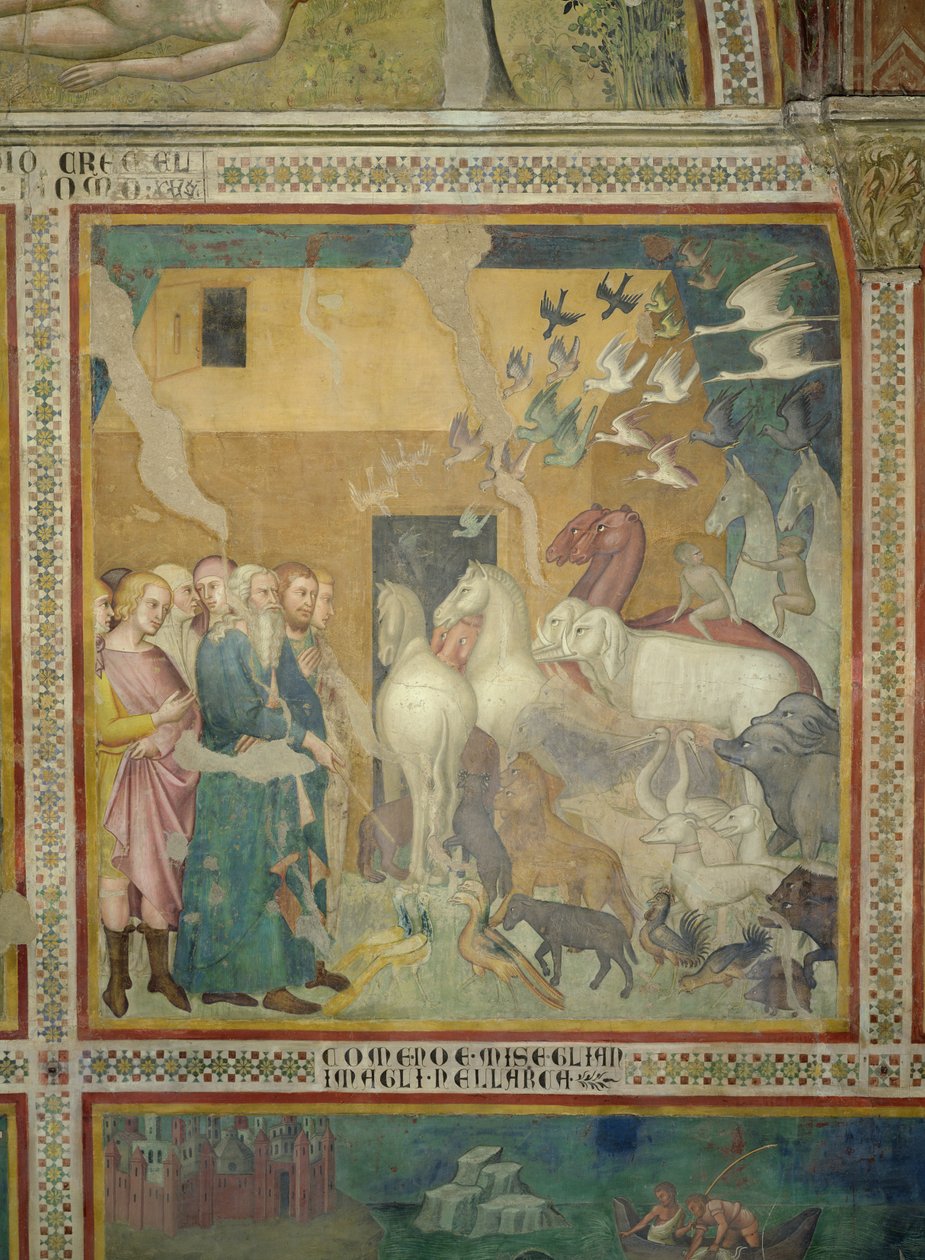 Noah Leading the Animals into the Ark, 1356-67 (se også 59303) av also Manfredi de Battilori Bartolo di Fredi