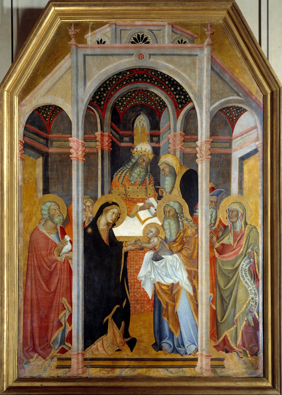 Presentasjon ved tempelmaleriet på tre av Bartolo di Fredi (1330-1410) 1300-tallets søn. 1,9x1,25 m av also Manfredi de Battilori Bartolo di Fredi