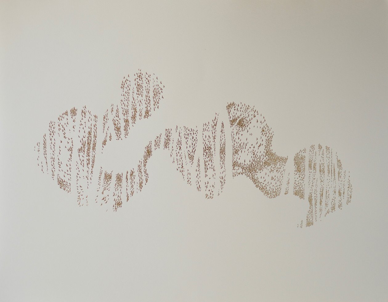 Murmuring of trees, 2017, varmstempling av bladrull på papir av angus hampel