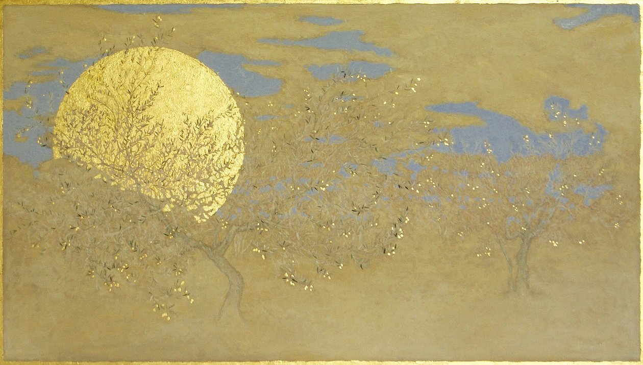 Happiness, 2014, olje og bladgull på panel av angus hampel