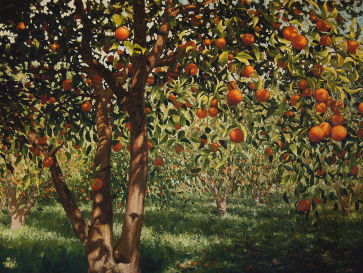 Silence under the oranges II, 2012, olje på lerret av angus hampel