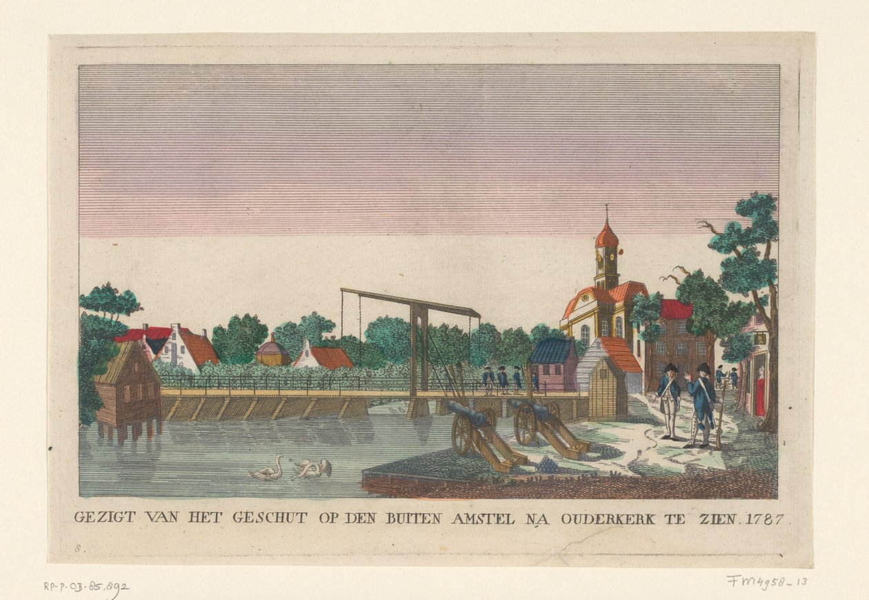 Batteri ved Ouderkerk, 1787 Utsikt over artilleriet på den Buiten Amstel etter Ouderkerk utstilt 1787 (tittel på objekt) Batterier rundt Amsterdam i 1787 (tyske kopier) (serietittel) av anonymous (attributed to)