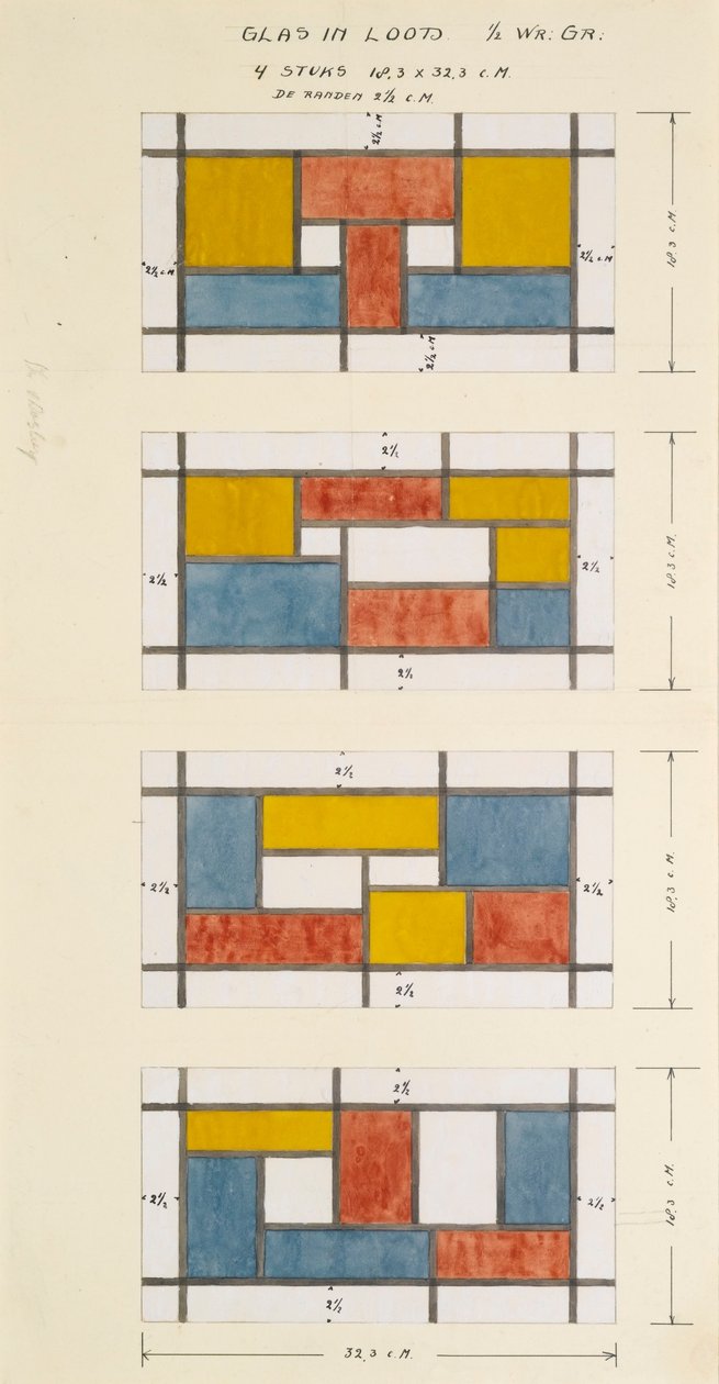 Design for fire glassmalerier av Theo van Doesburg
