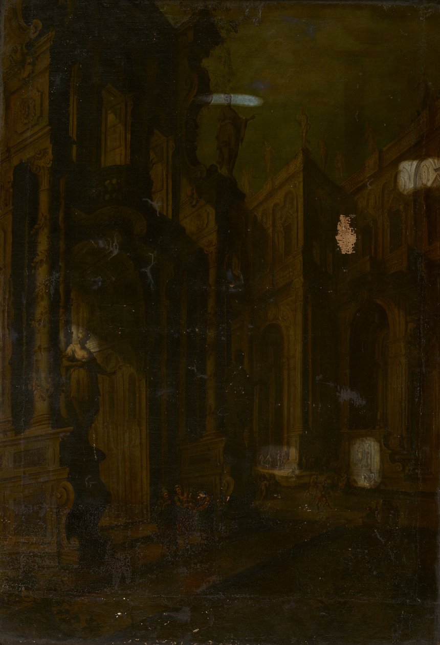 Arkitektonisk fantasi, stilleben av attributed to Vincenzo dal Re