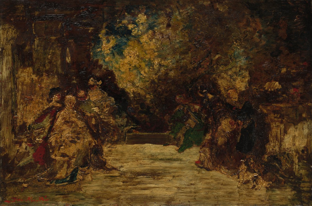 Figurer på en terrasse av attributed to Adolphe Monticelli