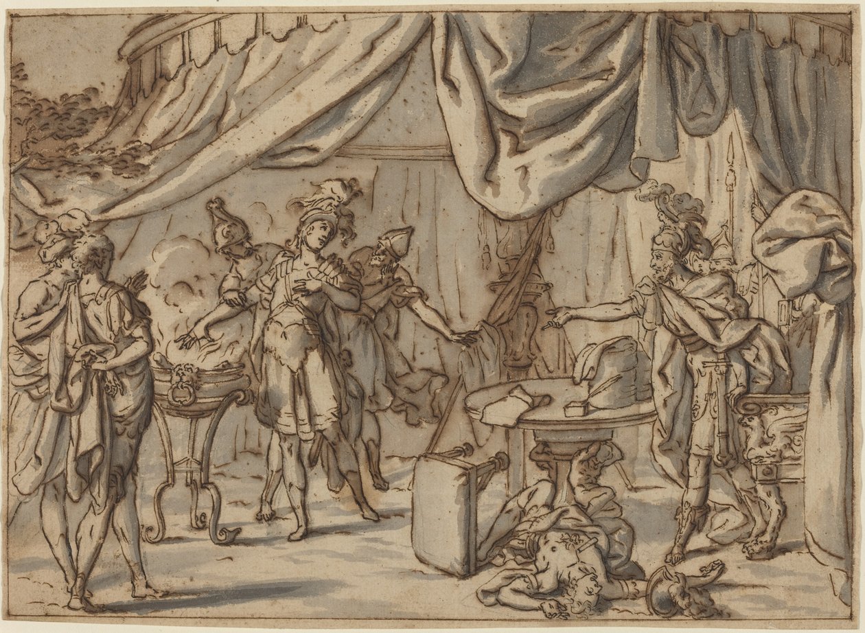 Mucius Scaevola av attributed to Bernardo Castello