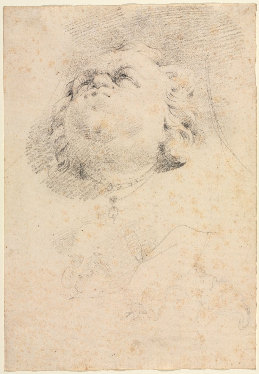 Skisse av et hoder etter Giambolognas Neptunfontene av attributed to Christophe Veyrier