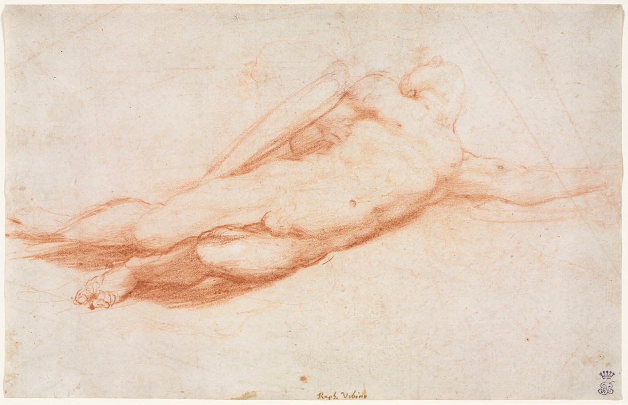 Studie av en fallen soldat (muligens omvendelsen av Saul) (recto) av attributed to Correggio