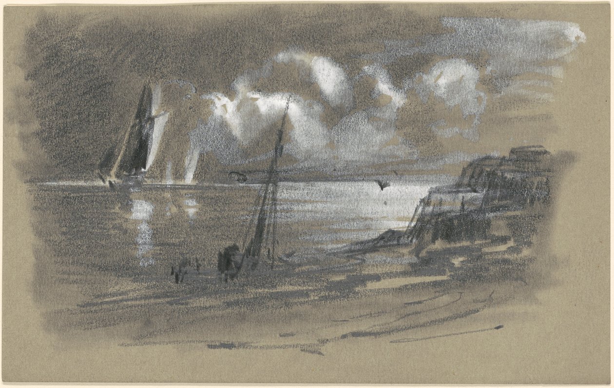 Seacoast by Moonlight [recto] av attributed to Edward Moran