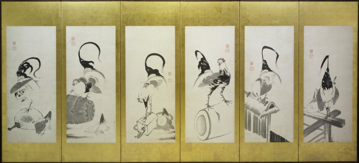 Haner og høner av attributed to Itō Jakuchū