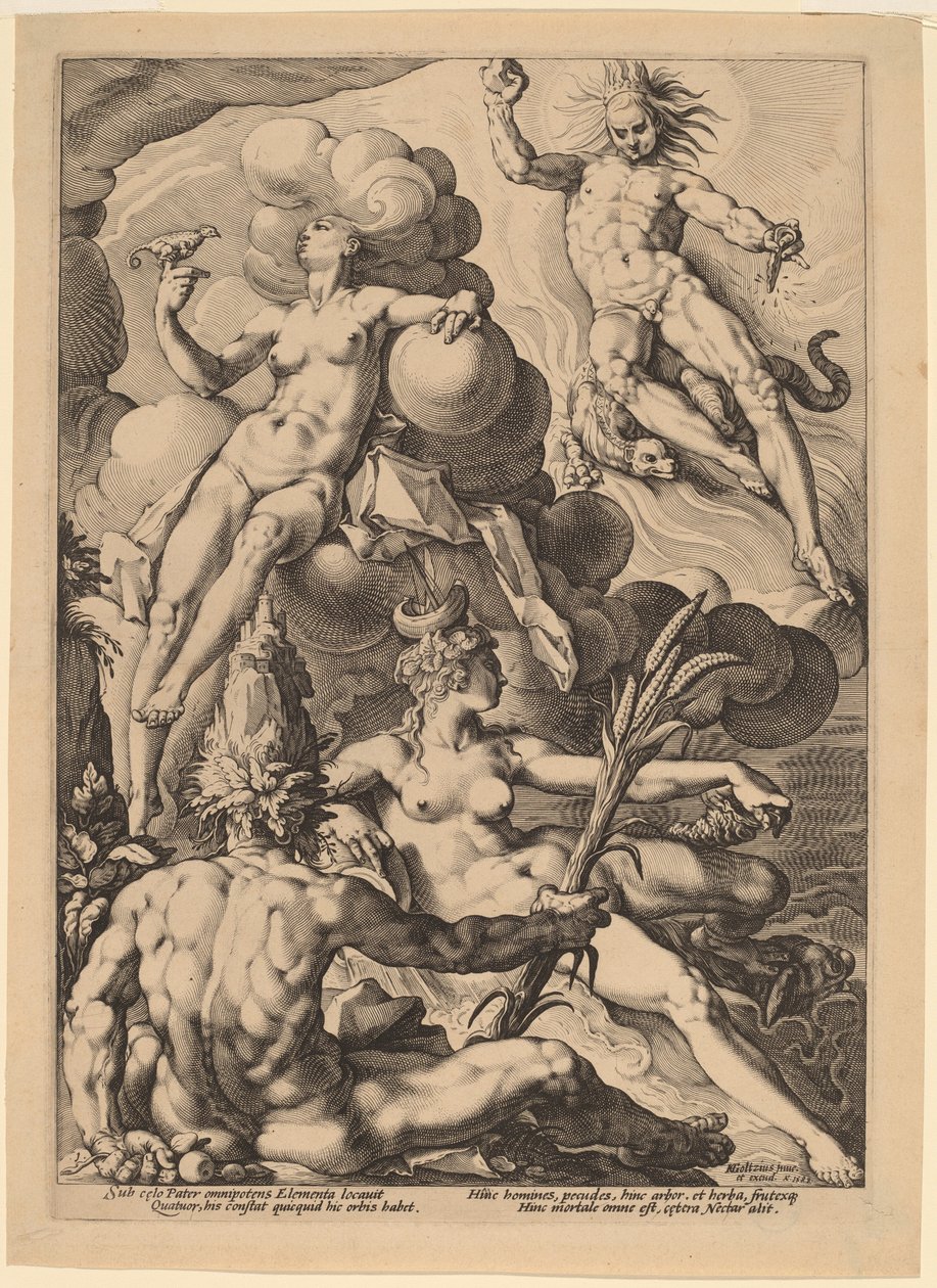 De fire elementene av attributed to Jacob Matham, after Hendrick Goltzius
