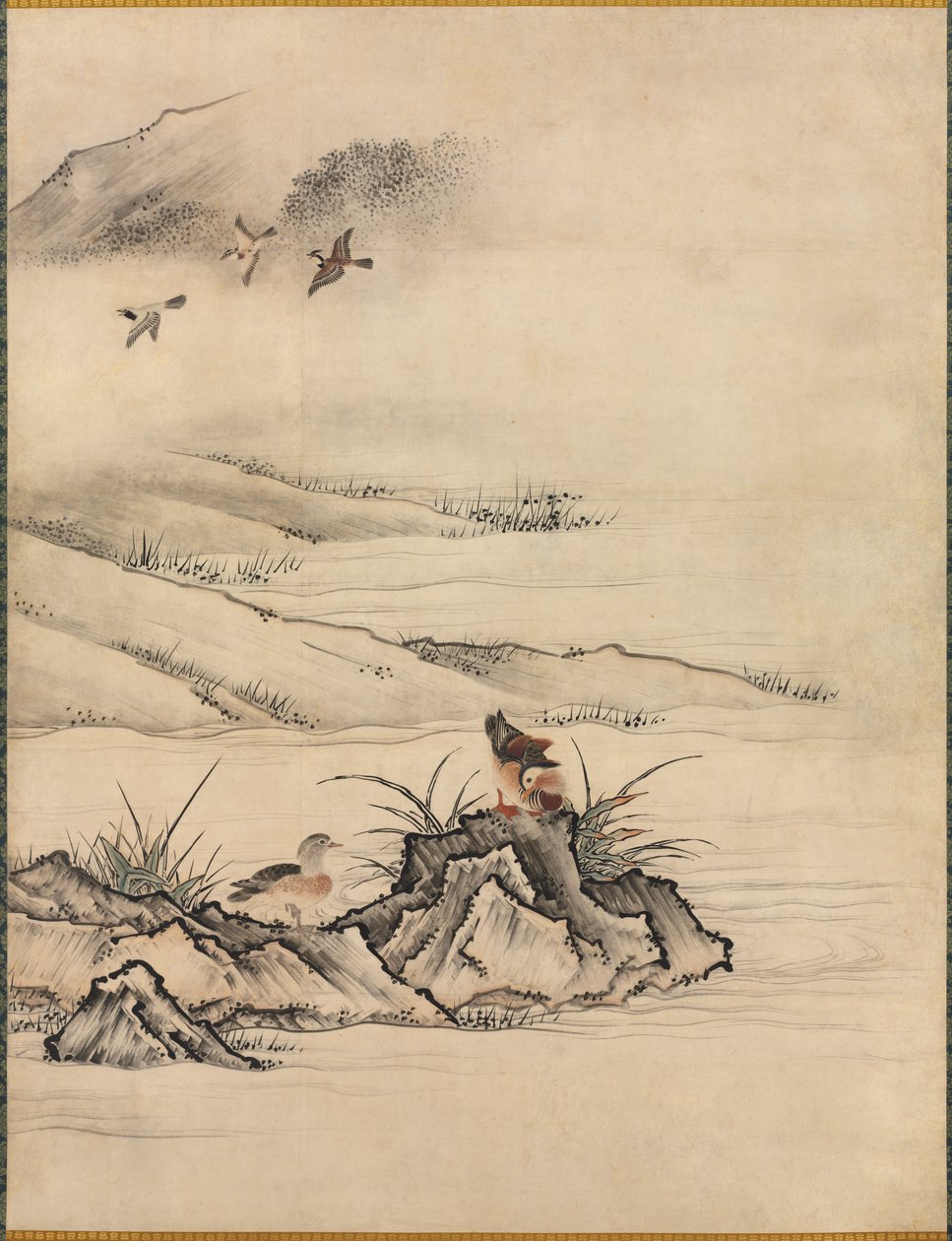 Blomster og fugler i et vårlandskap av attributed to Kano Motonobu