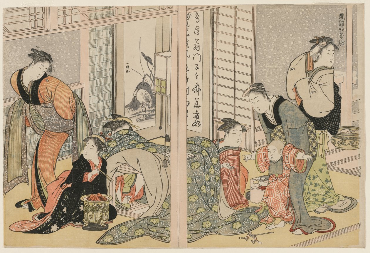 Elegante gleder fra de fire årstidene av attributed to Kitagawa Utamaro