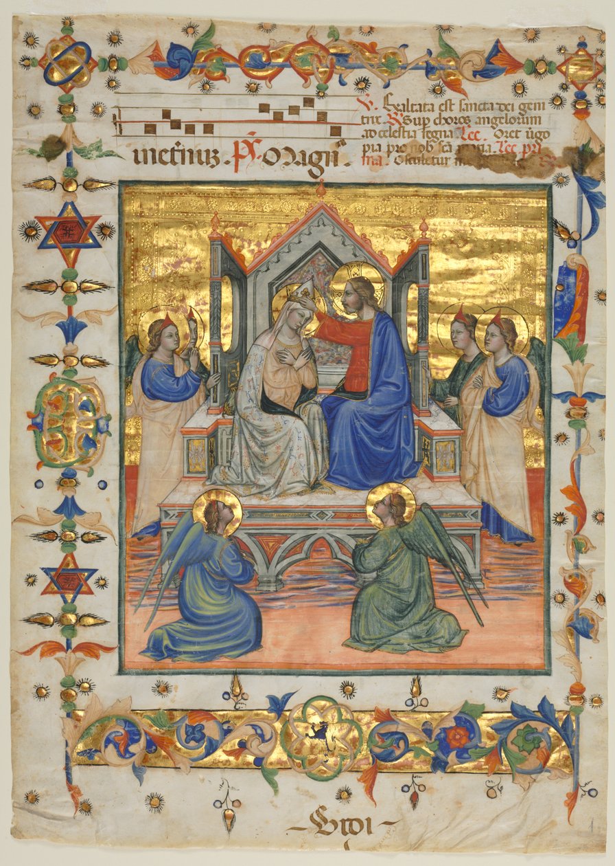 Leaf from an Antiphonary: Coronation of the Virgin av attributed to Master of the Beffi Triptych