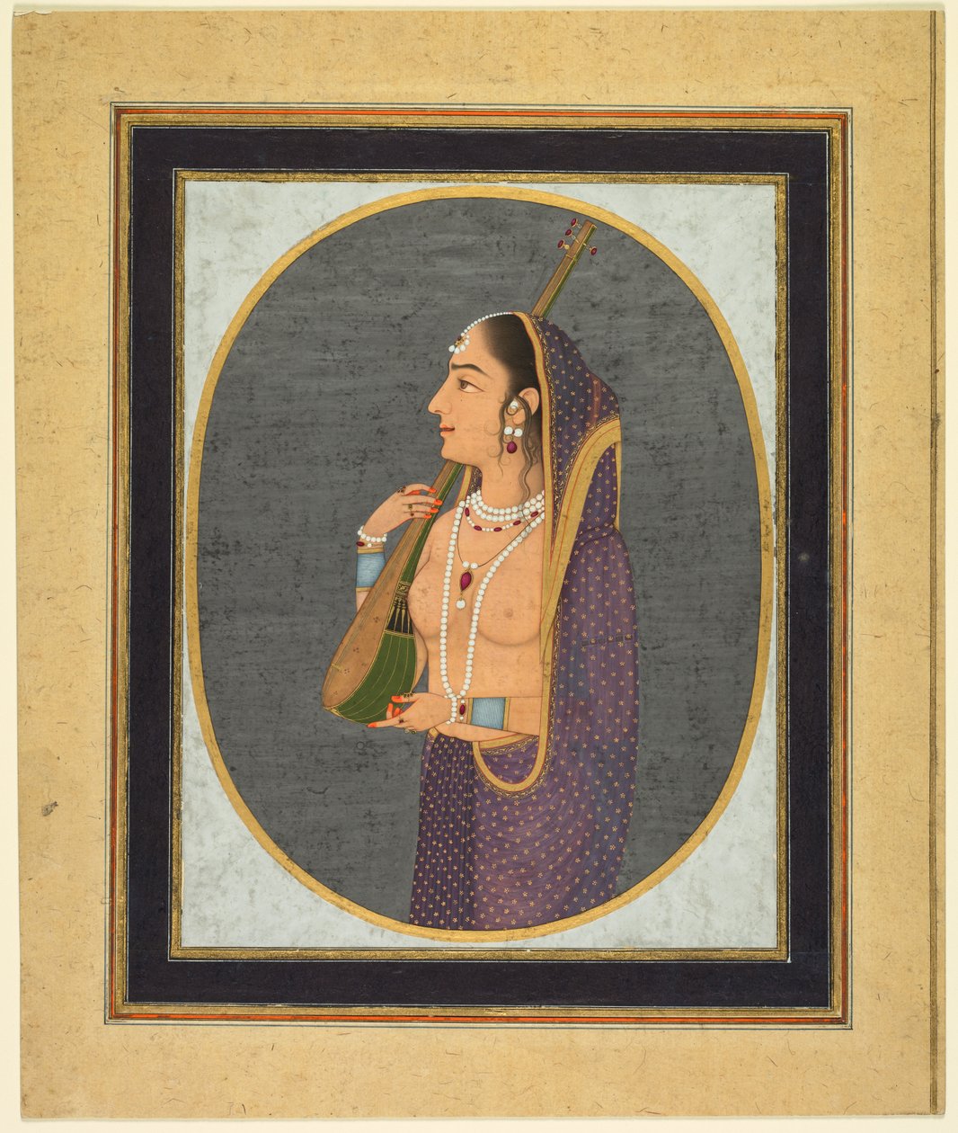 Hofdame som synger og spiller vina av attributed to Muhammad Rizavi Hindi