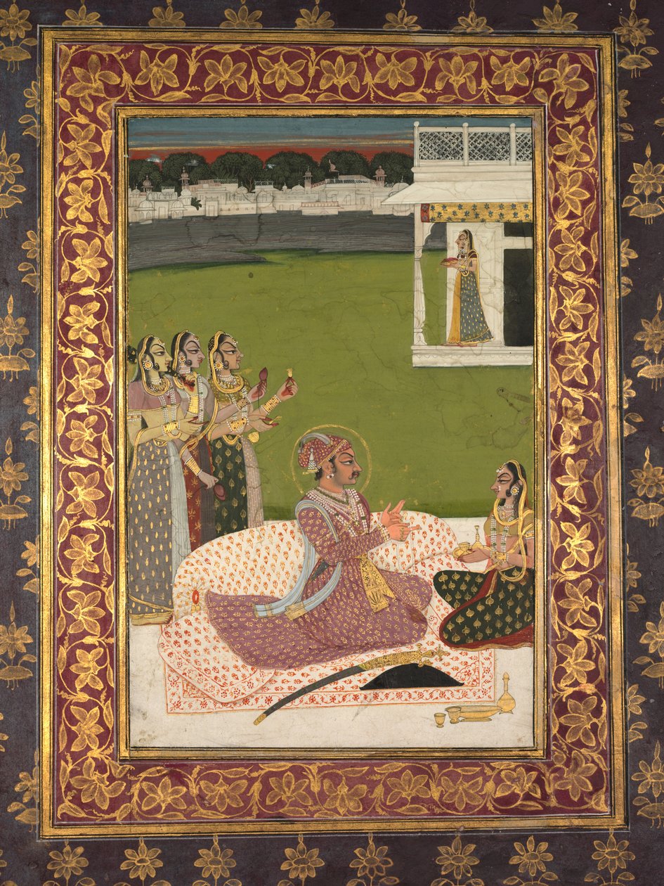 Portrett av Maharaja Savant Singh med konsort, Bani Thani av attributed to Nihal Chand