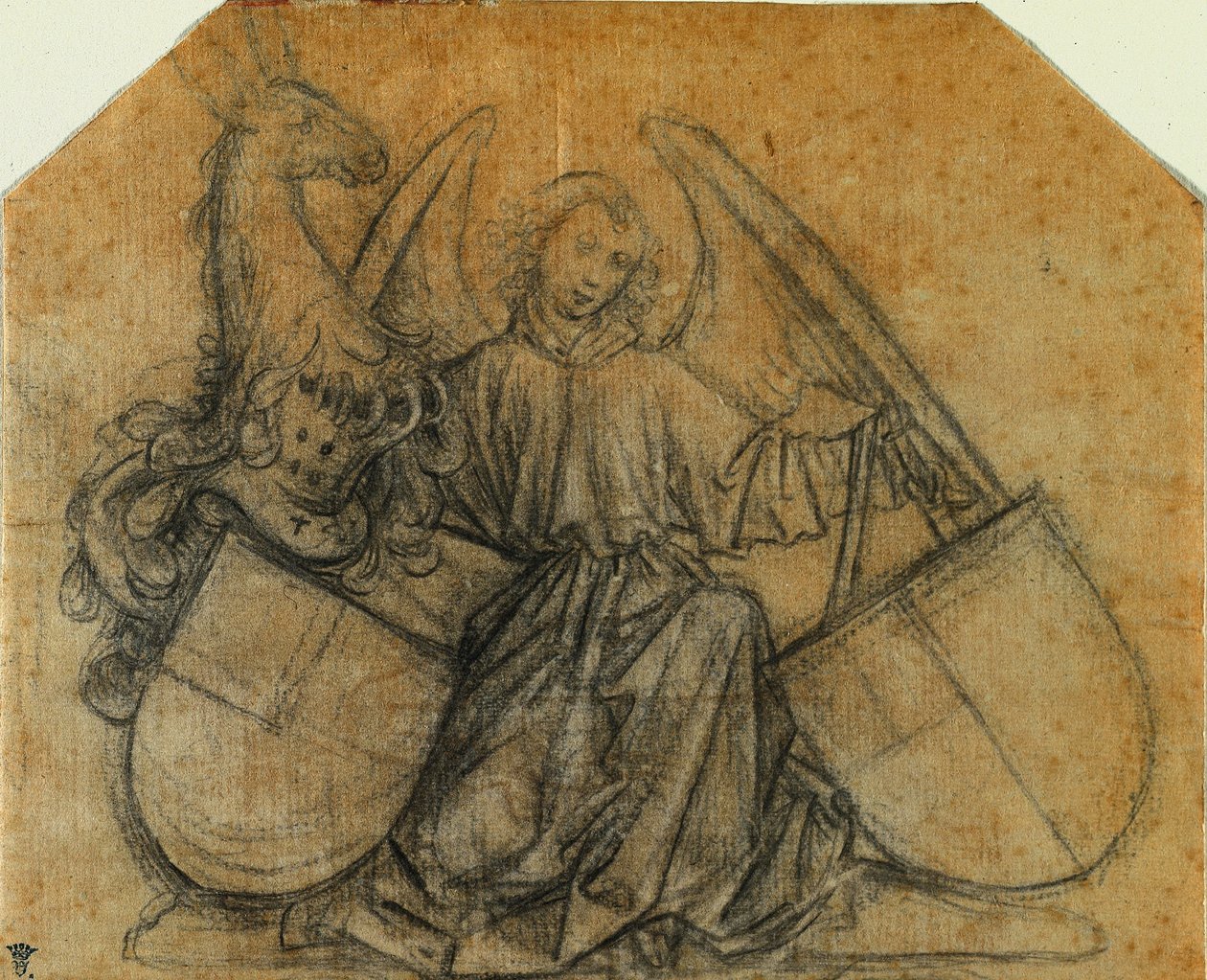En engel som støtter to skjold av attributed to Nikolaus Gerhaert von Leyden