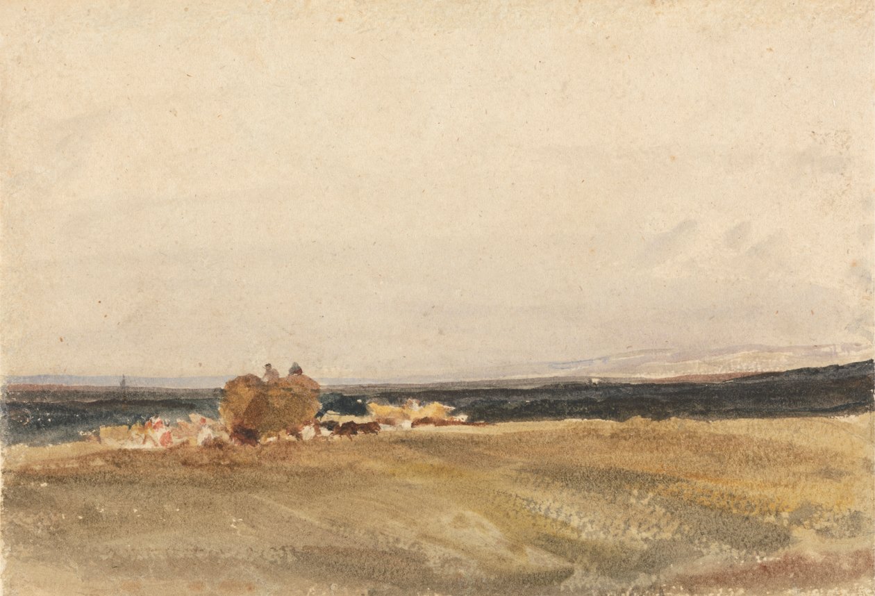 En høyvogn i et åpent landskap av attributed to Peter DeWint