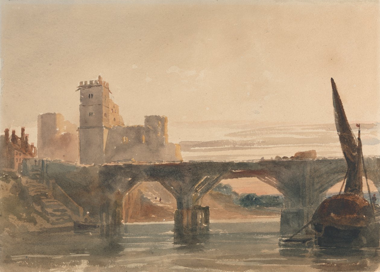 Chepstow Castle fra broen av attributed to Peter DeWint