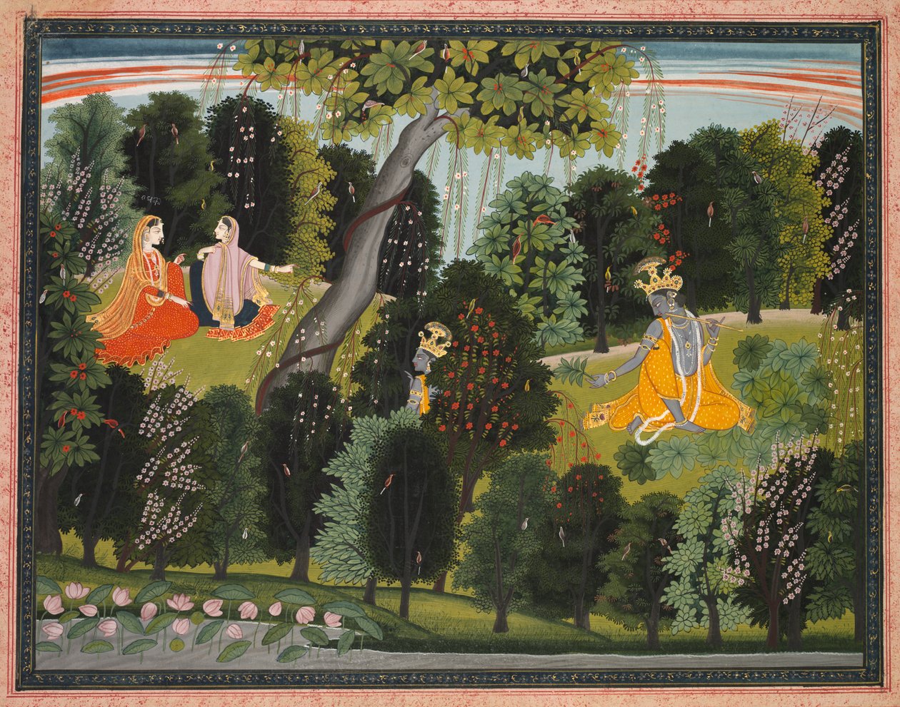 Sakhi overtaler Radha til å møte Krishna, fra en Gita Govinda (Song of the Cowherd) fra Jayadeva av attributed to Purkhu
