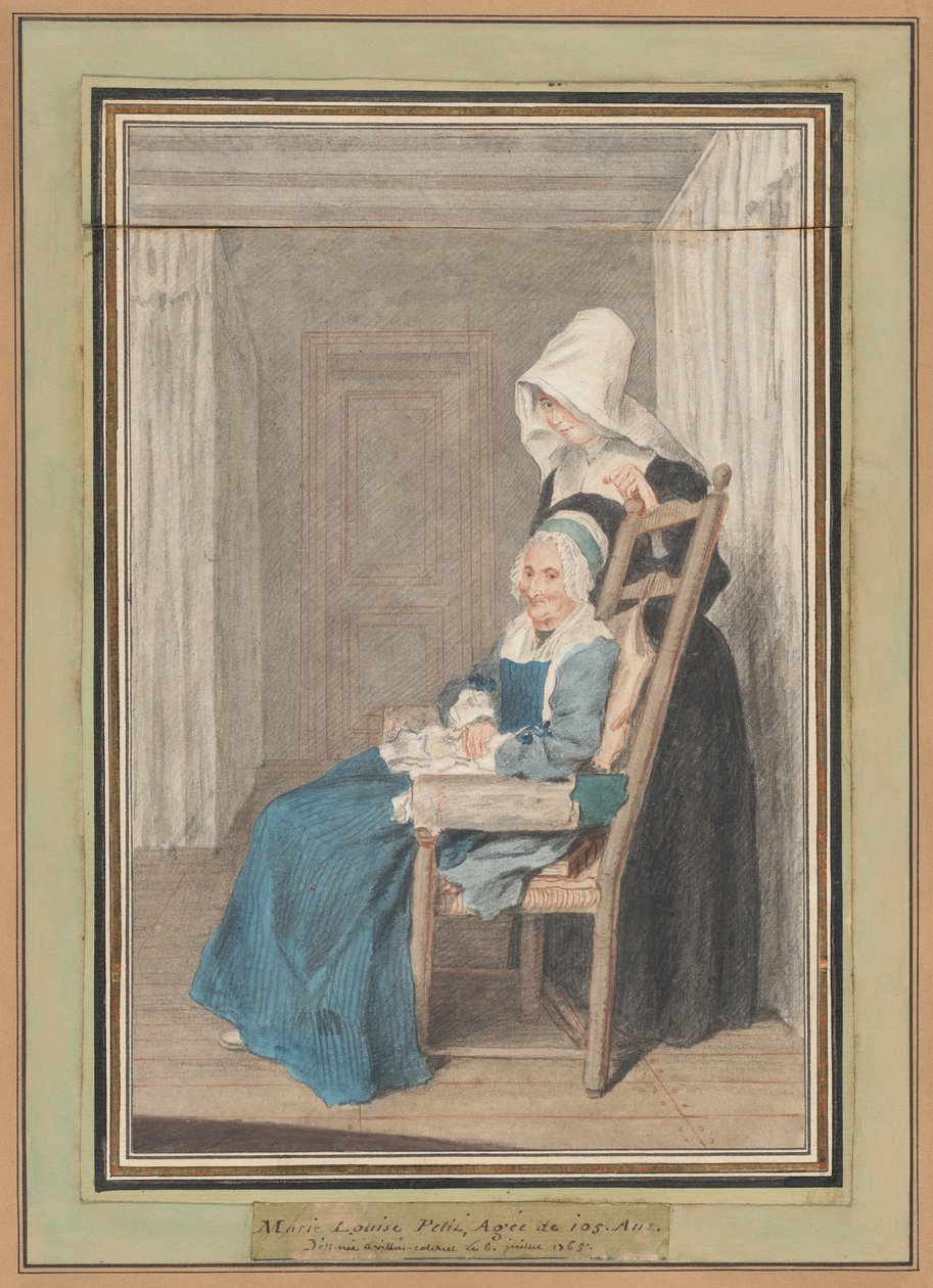 Marie Louise Petit i en alder av 105, med sin unge sykepleier av called Carmontelle Louis de Carrogis
