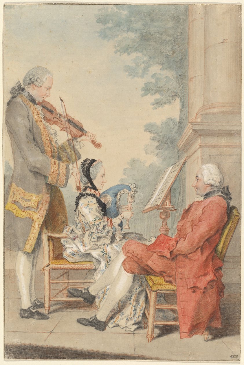 Monsieur og Madame Blizet med Monsieur Le Roy skuespilleren av called Carmontelle Louis de Carrogis