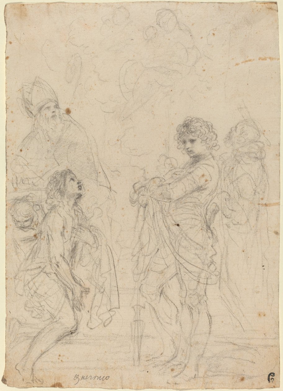 Madonna og barn med de hellige Gimignano, døperen Johannes, George og Peter Martyr av called Guercino Giovanni Francesco Barbieri