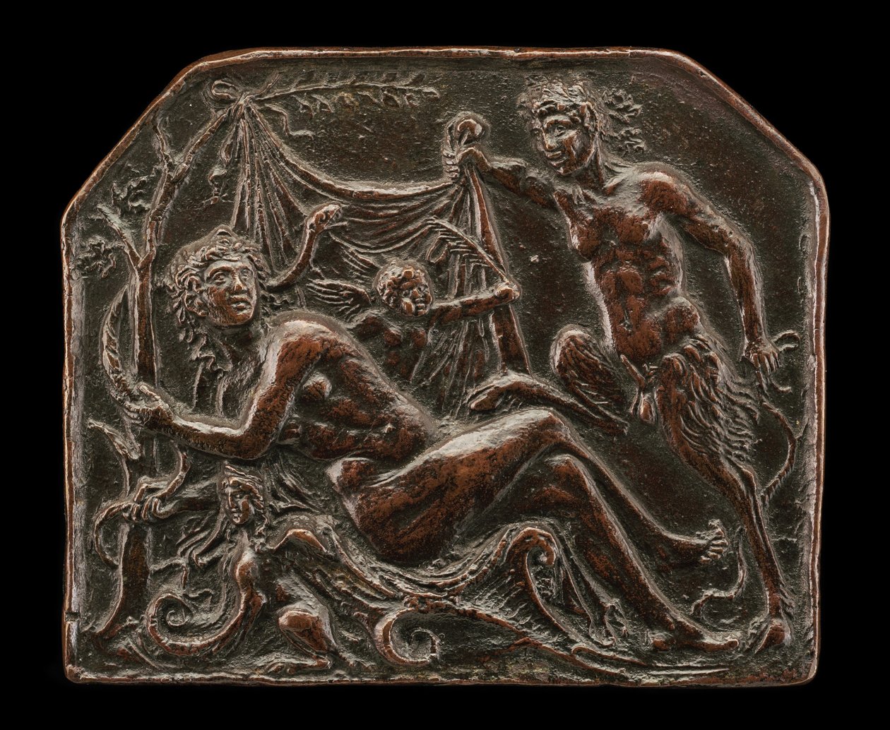 En satyr som avdekker en nymfe av called Riccio Andrea Briosco