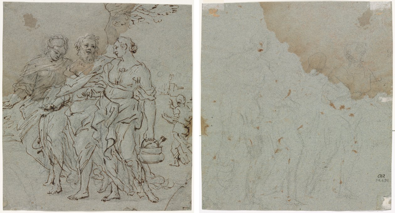 Lot og hans døtre (recto) Skisse for Lot og hans døtre (verso) av circle of Pietro da Cortona
