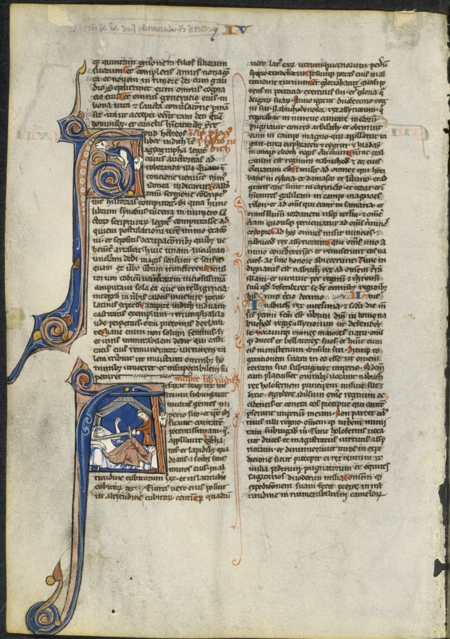 Blad fra en latinsk bibel: Initial A og Initial A: Judith halshugger Holofernes av circle or workshop of Leber Group