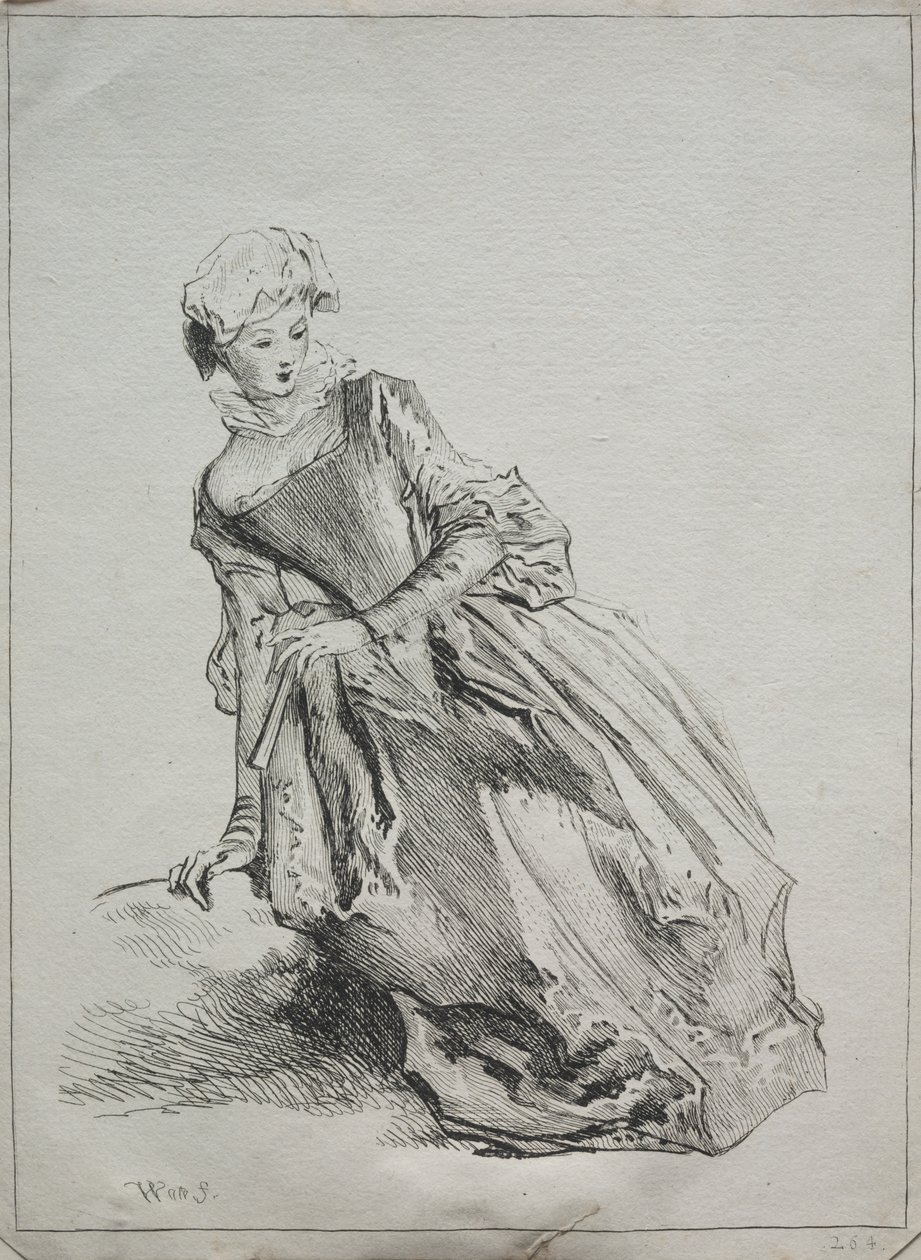 Kvinne sitter av copy after Jean Antoine Watteau