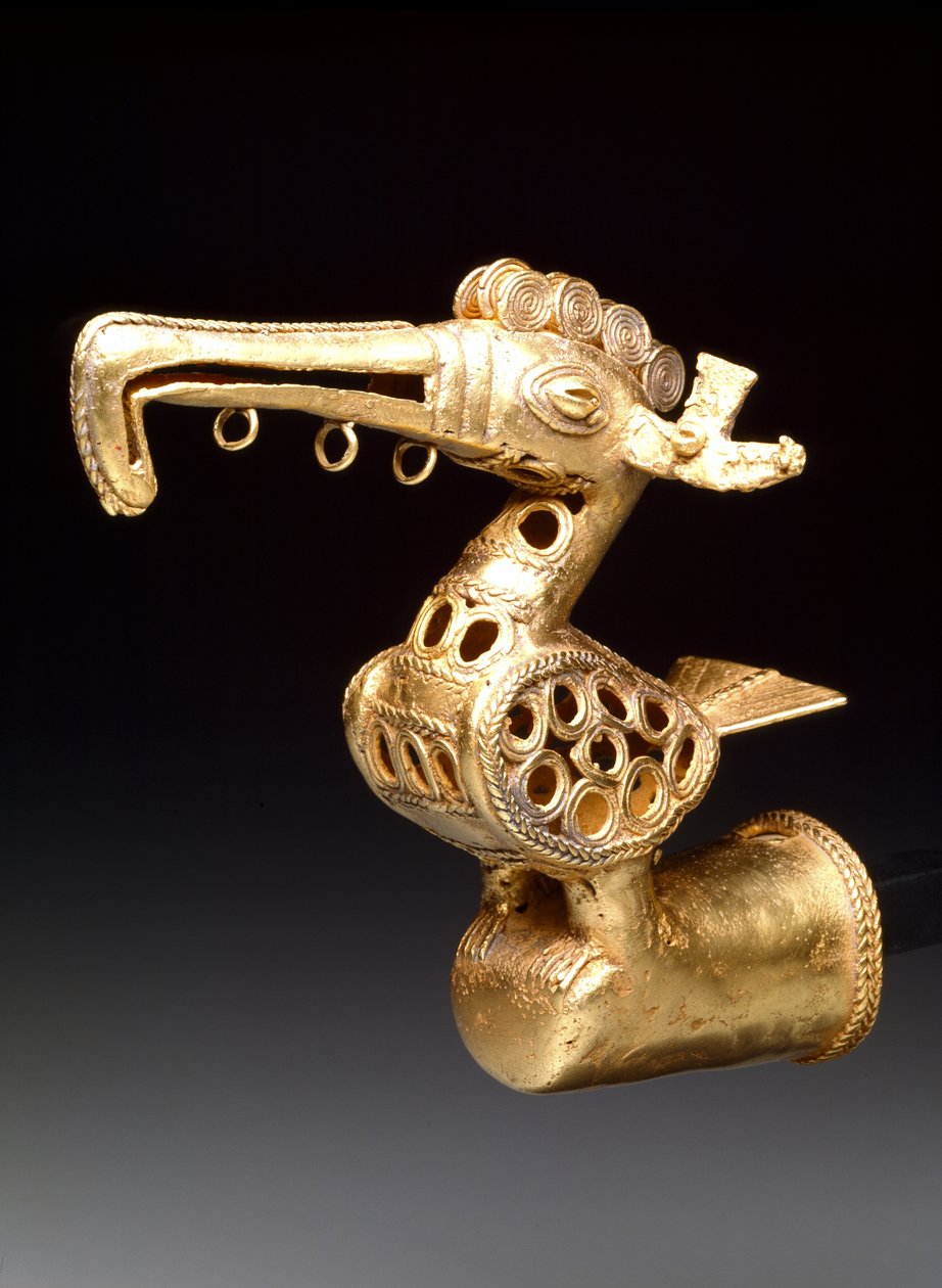 Finial i fugleform, ca. 500-1500 (gull) av culture Zenú
