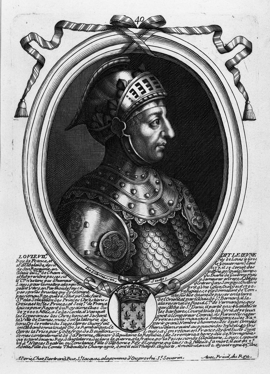 Louis VII den unge (ca. 1120-80) konge av Frankrike, fra 'Les Augustes Representations de tous les Rois de France fra Pharamond til Louis XIV', Paris, 1679 av Nicolas II de Larmessin