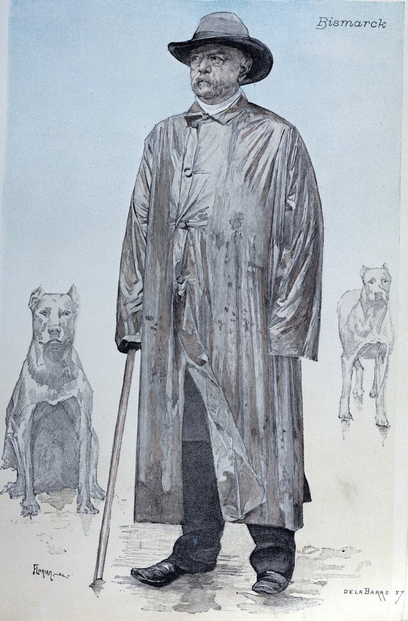 Kansler Bismarck og hundene hans, omslagsillustrasjon fra La Revue Illustree gravert av Florian, oktober 1887 av de La Barre