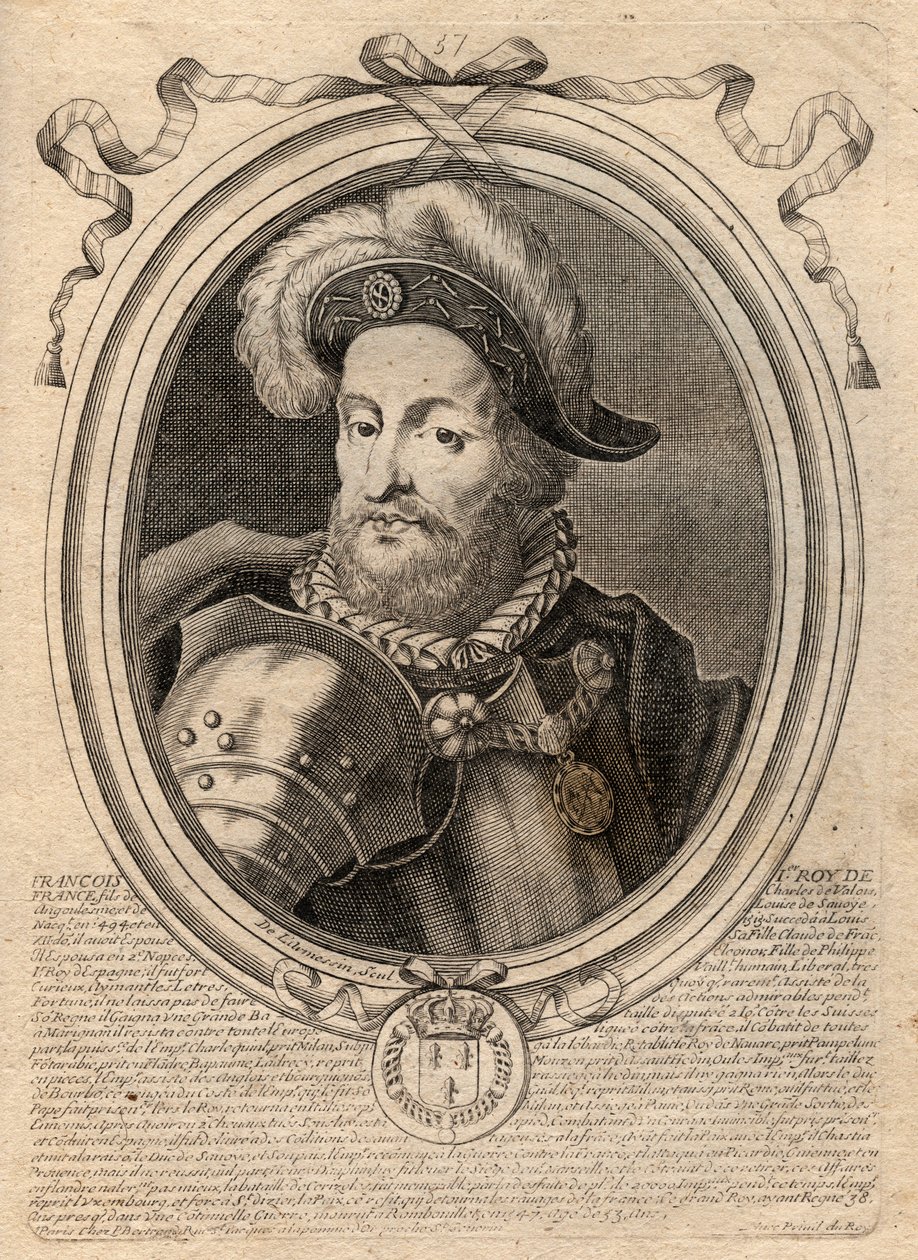 Portrett av Francois I (1494 - 1547), konge av Frankrike - Frans I, konge av Frankrike - gravering fra 