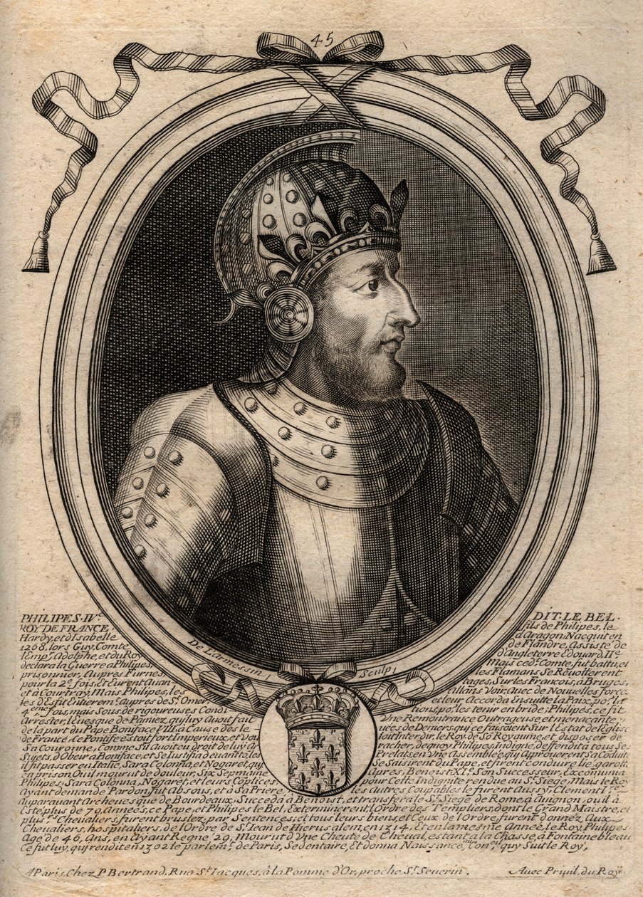 Portrett av Philip IV the Bel (1268 - 1314), konge av Frankrike - Philip IV the Fair (1268-1314) Konge av Frankrike - gravering fra 